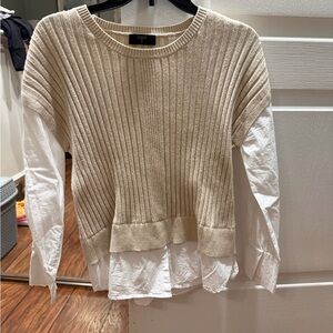 Tahari Ribbed Cream Sweater with White Accents
